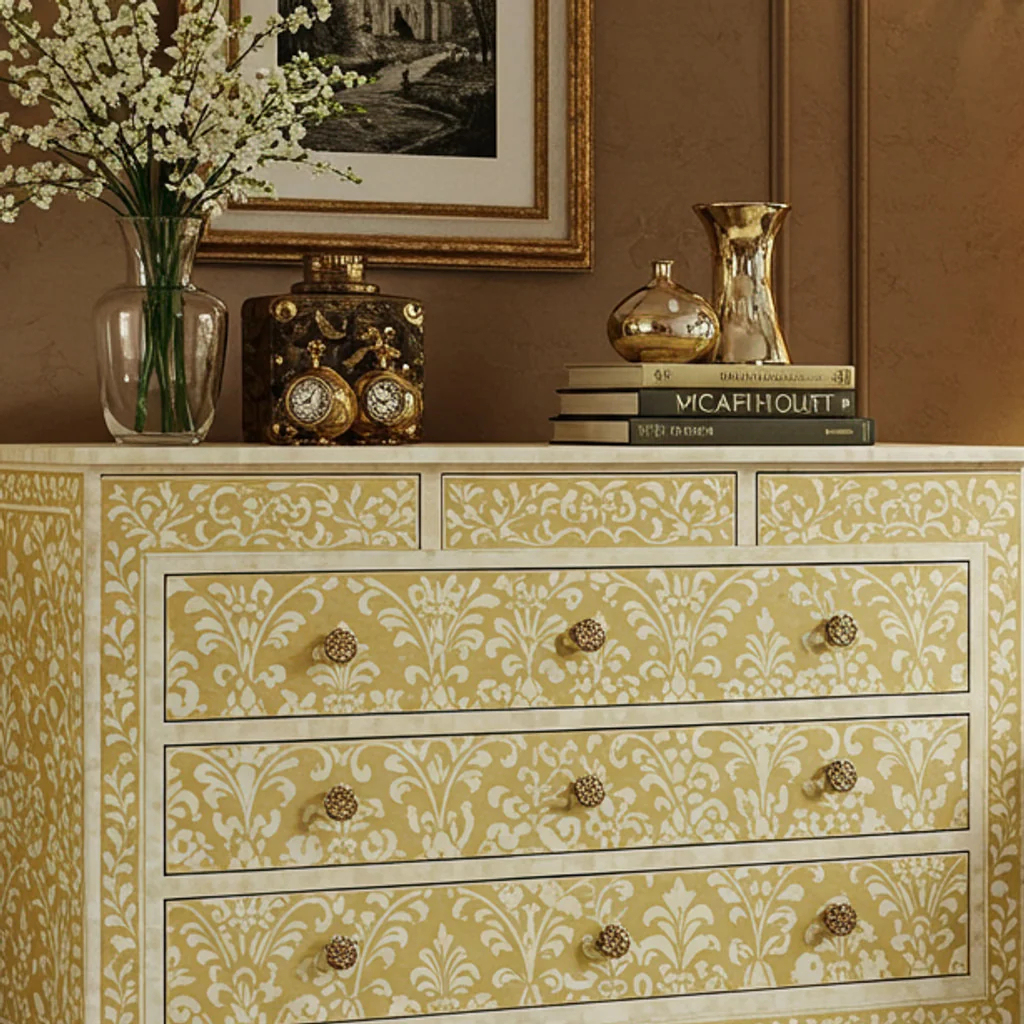 Elegant Vintage Style Chest of Drawers with Floral Pattern | Luxury Handmade Dresser