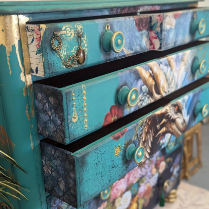 Fantasy Dragon Mythical Beast Hand-Painted Teal Floral Art Locker