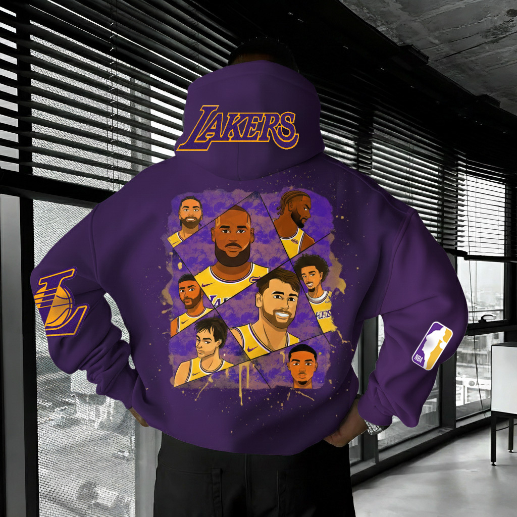 Modern aesthetic team portrait purple graphic pullover hoodie