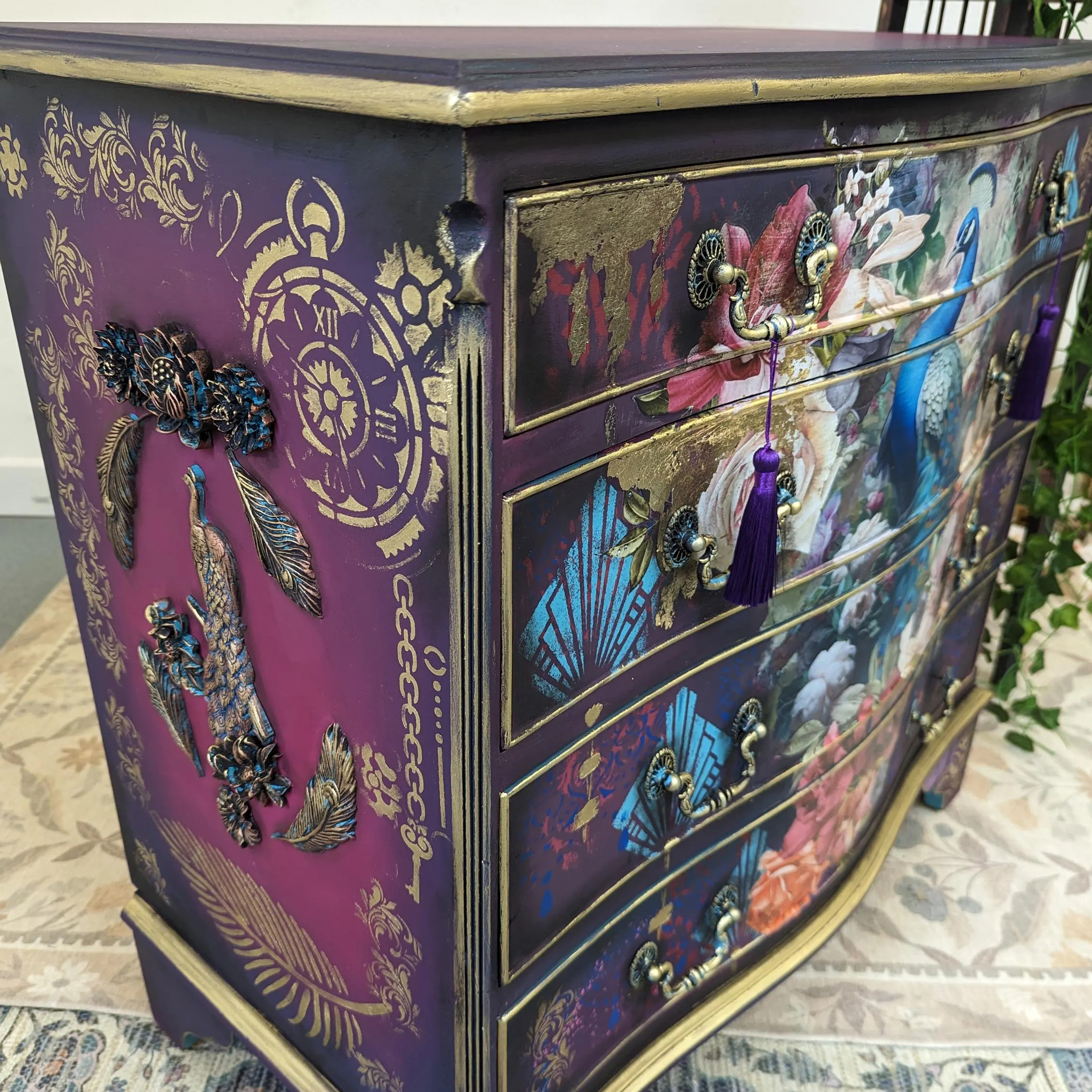 Maximalist Bohemian Peacock Floral Art Hand Painted Storage Locker