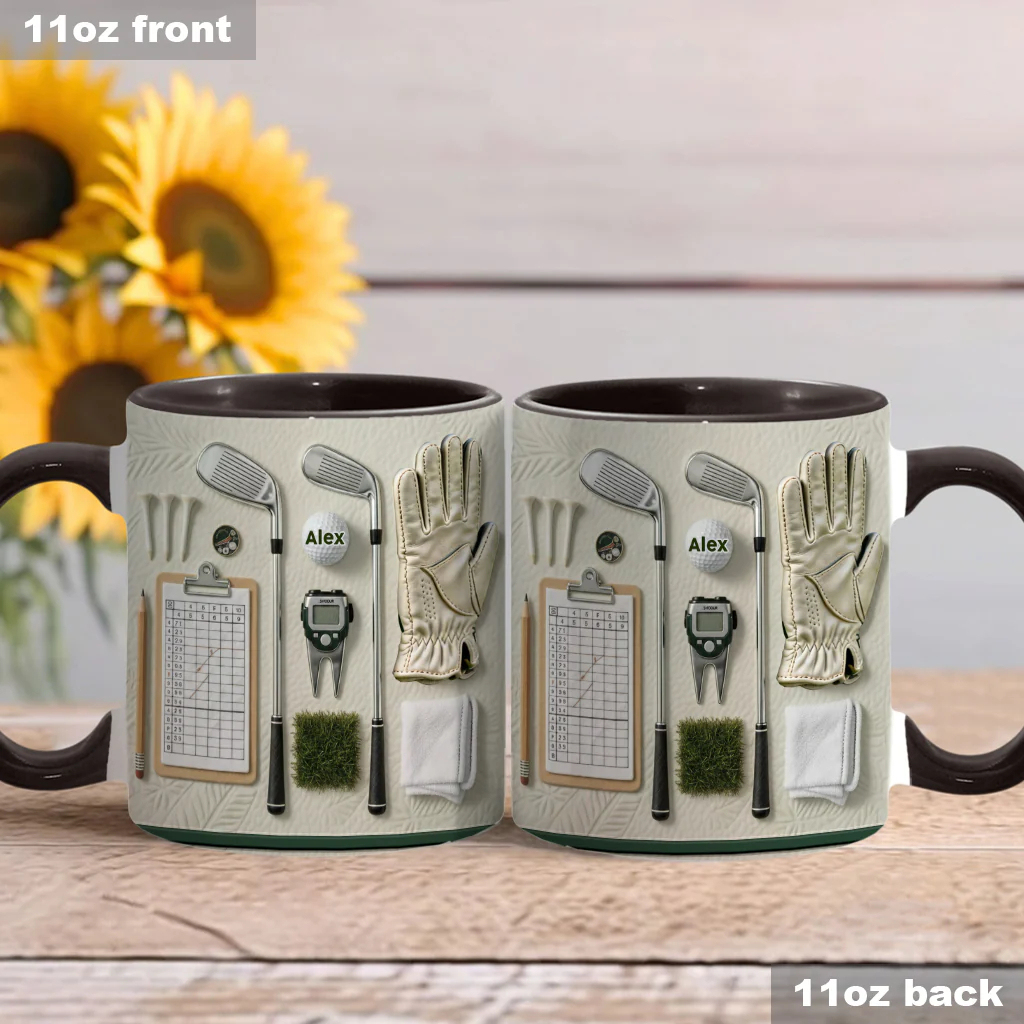 Sporty Realistic Golf Equipment Pattern Personalized Ceramic Coffee Mug