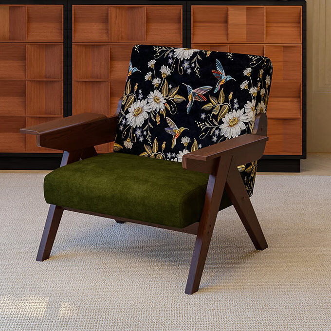 Mid-Century Modern Accent Armchair with Artistic Patterned Fabric Upholstery