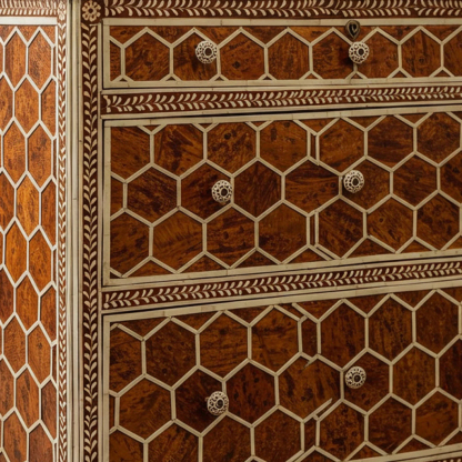 Vintage Hexagon Pattern Wooden Chest of Drawers | Luxury Handmade Dresser