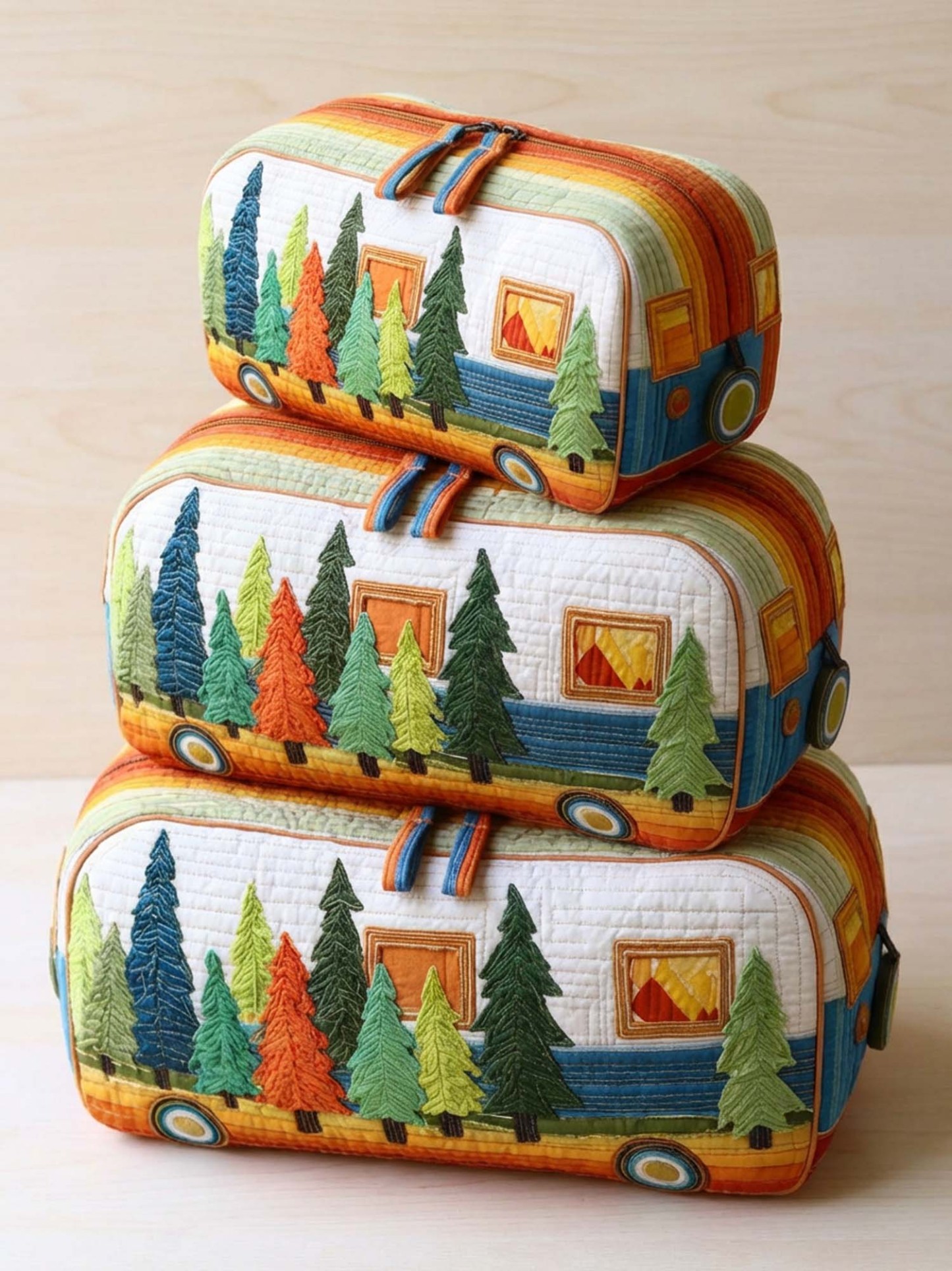 Camping Trailer Cotton Quilted Cosmetic Bag