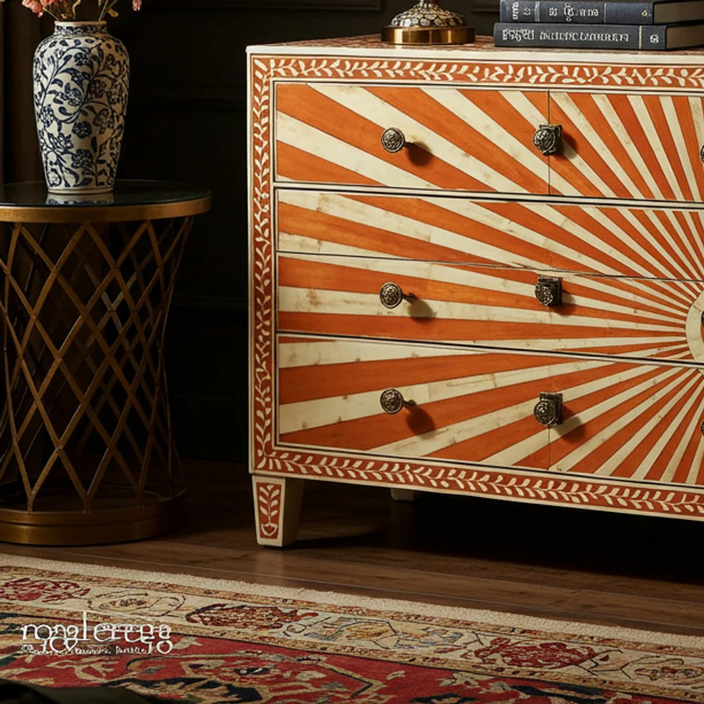 Sunburst Pattern Hand-Painted Chest of Drawers | Luxury Handmade Dresser