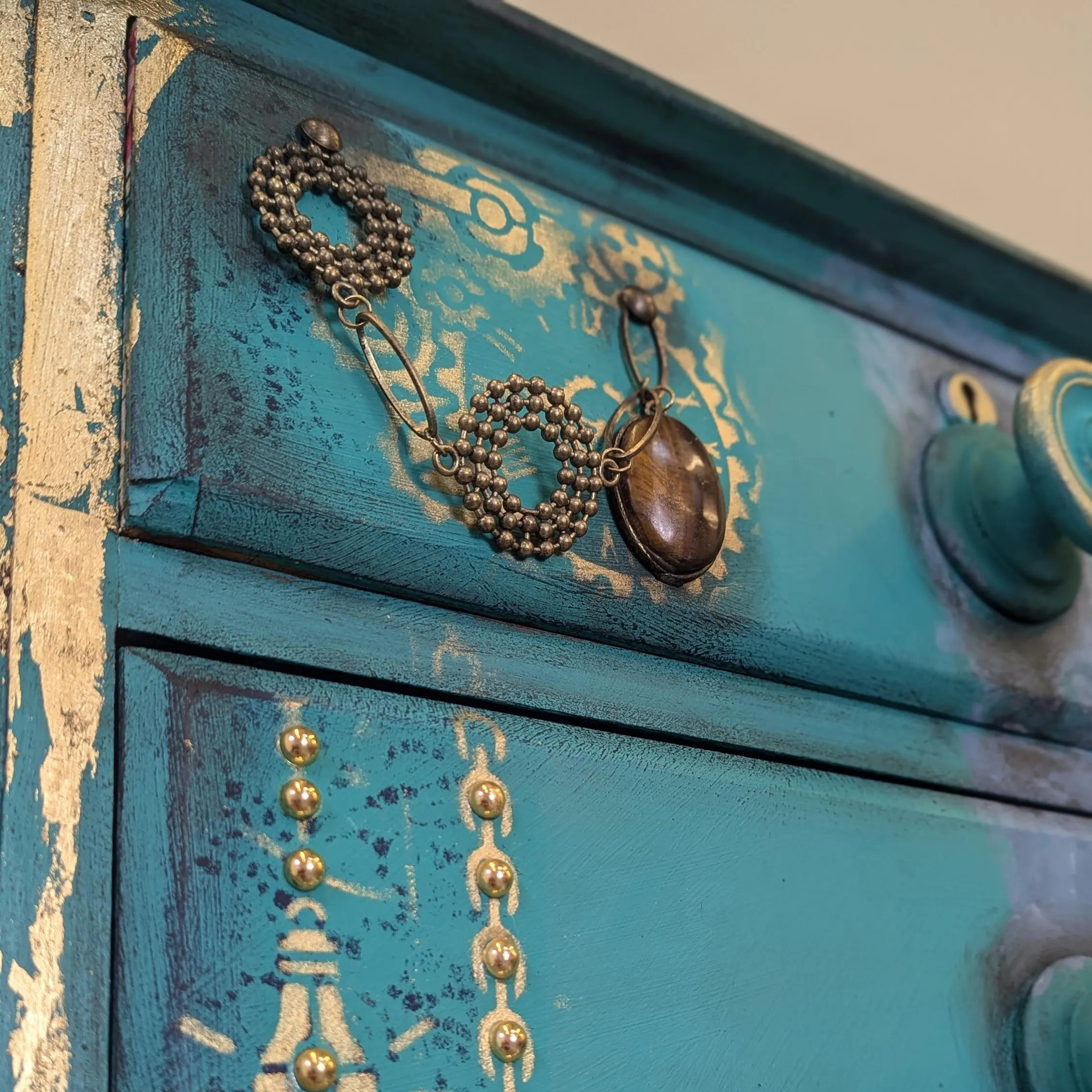 Fantasy Dragon Mythical Beast Hand-Painted Teal Floral Art Locker