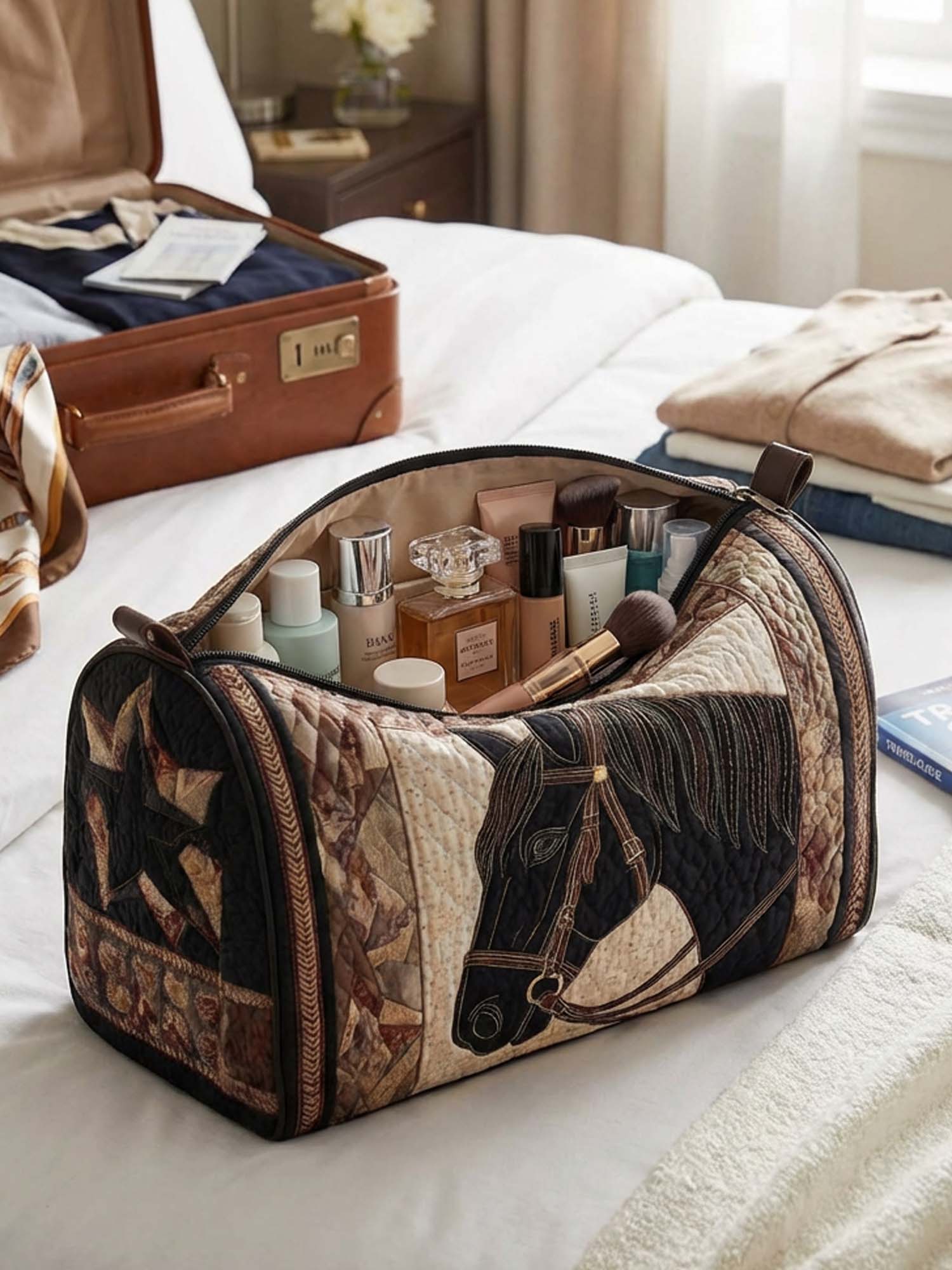 Retro Horse Cotton Quilted Cosmetic Bag