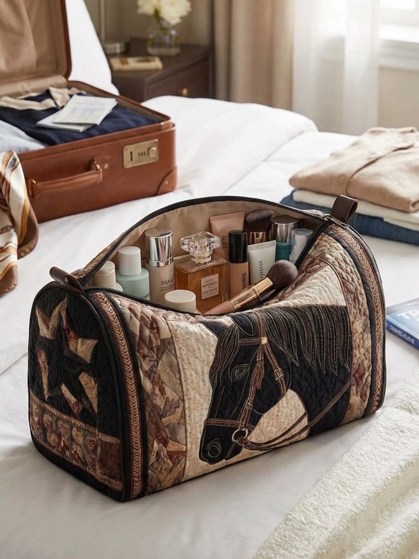 Retro Horse Cotton Quilted Cosmetic Bag