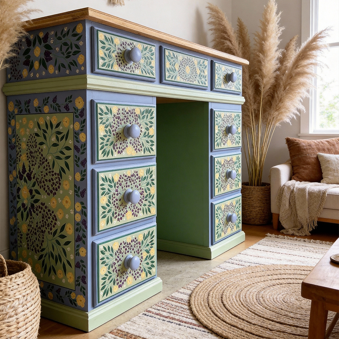 Wildflower Meadow: Artisan-Inspired 7-Drawer Boho Vanity