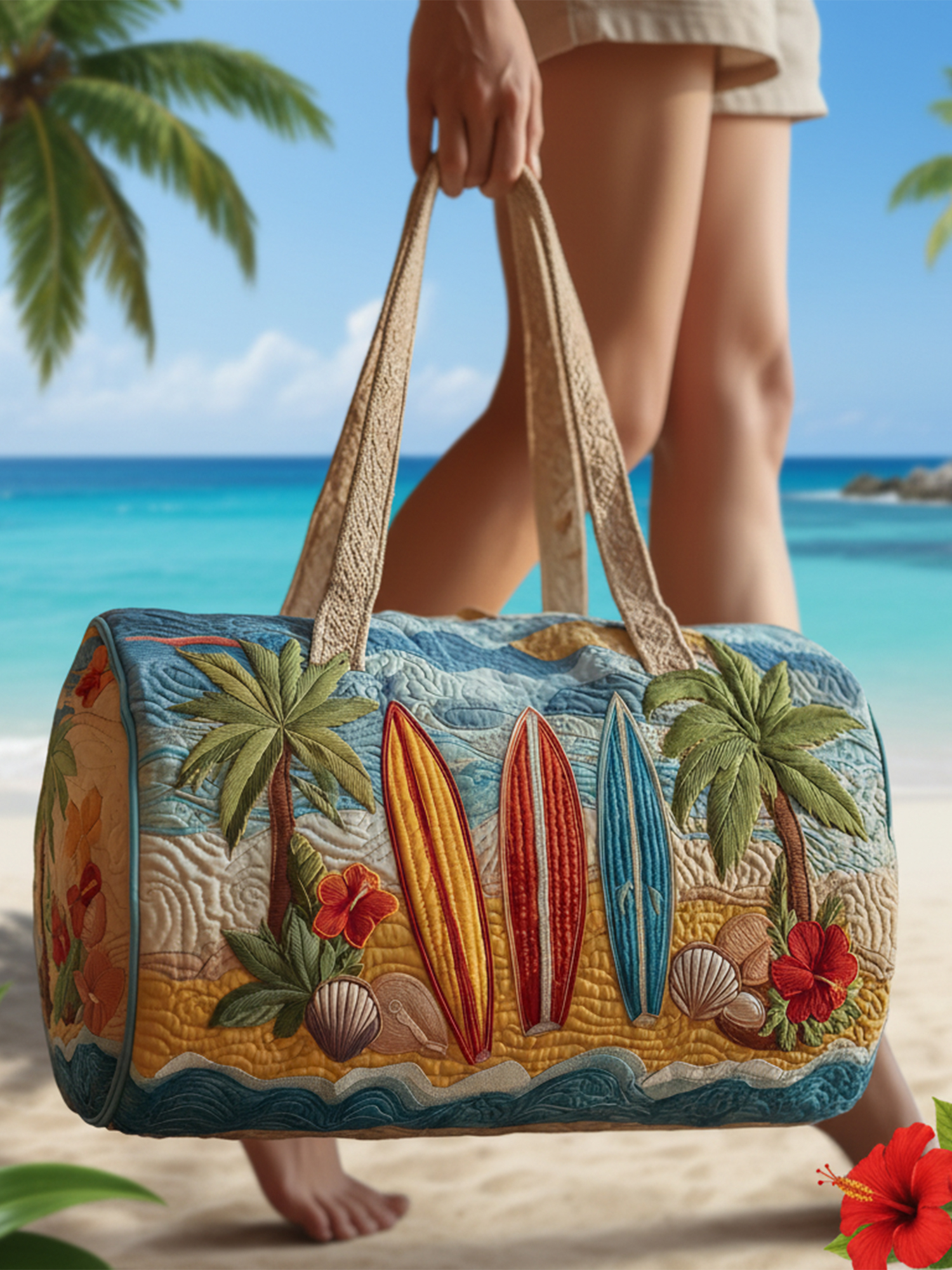 Tropical Beach Quilted Duffle Bag