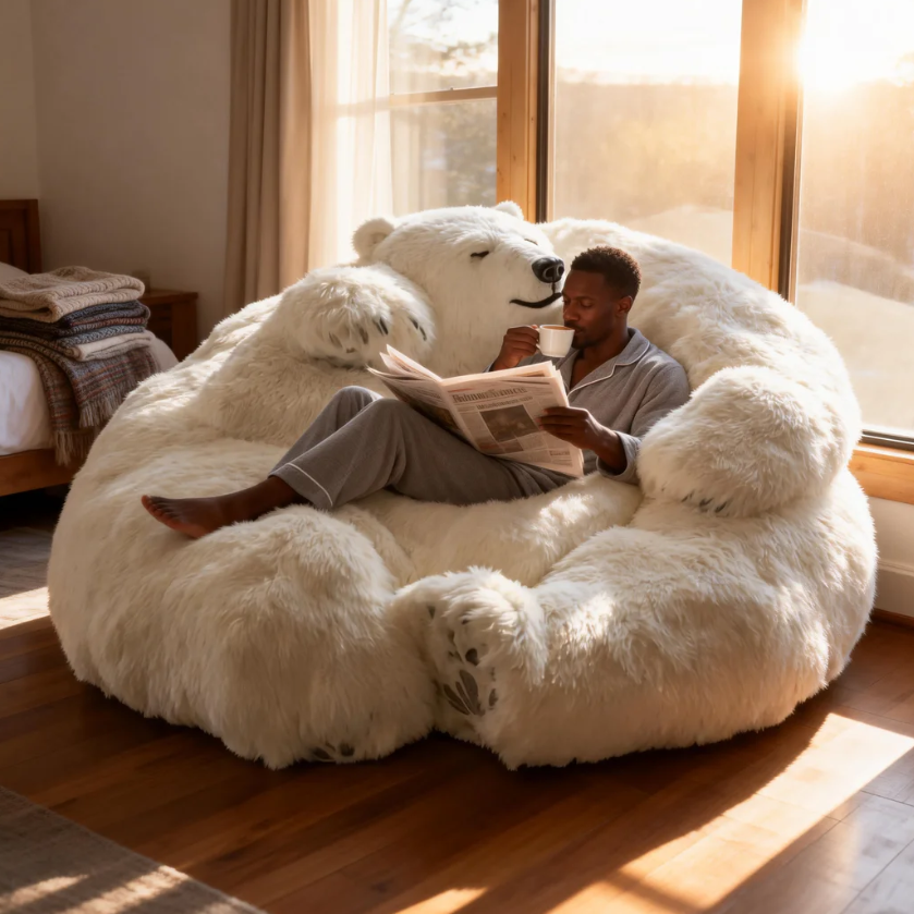 Giant Polar Bear Plush Lounger Bean Bag Sofa – Ultra-Soft Oversized Cuddle Floor Chair for Adults & Kids