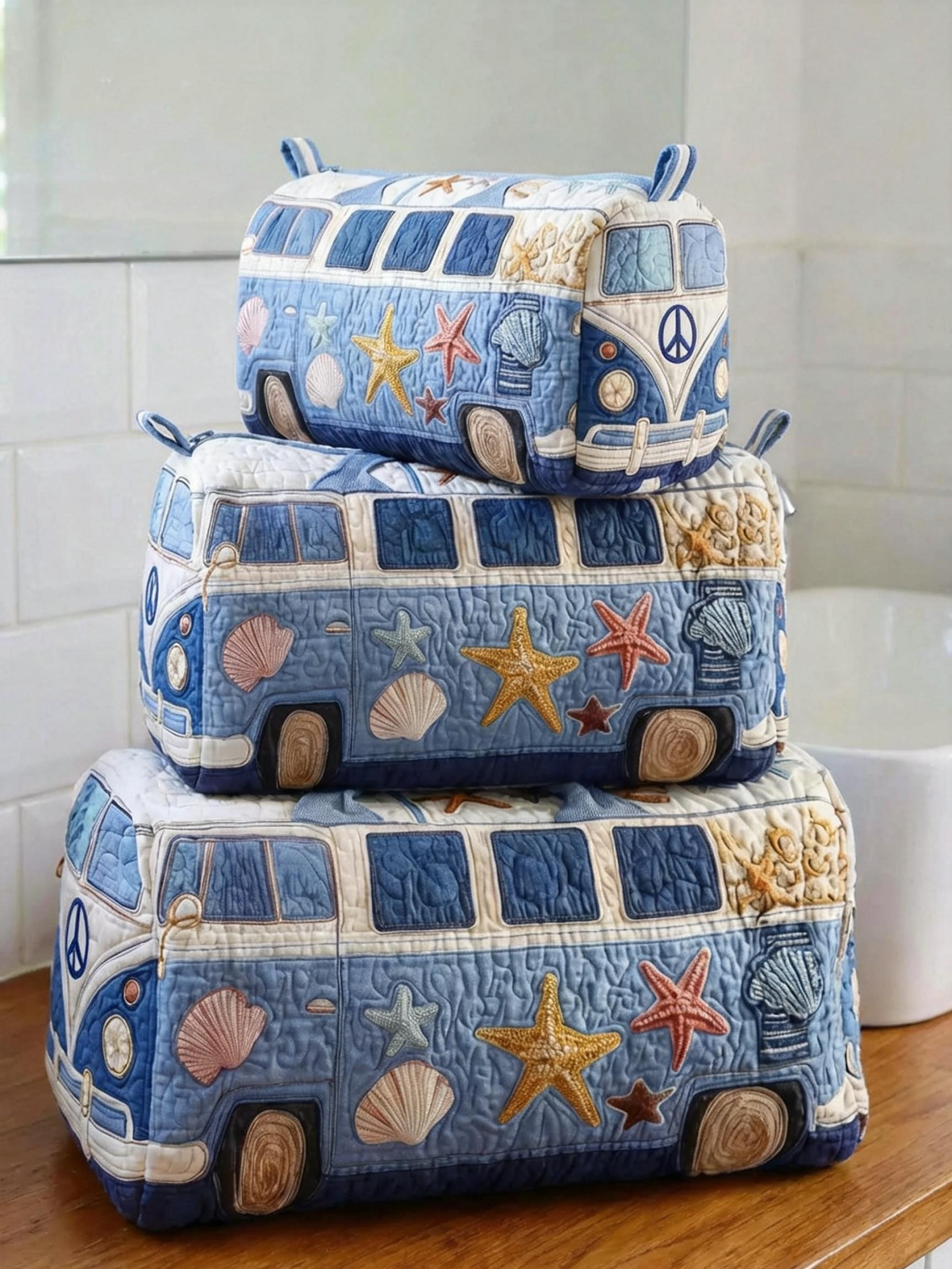 Hippie Van Sea Cotton Quilted Cosmetic Bag