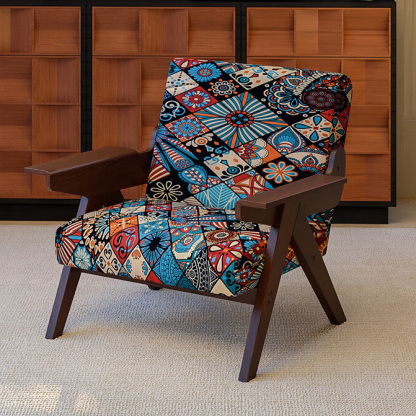 Mid-Century Modern Accent Armchair with Artistic Patterned Fabric Upholstery
