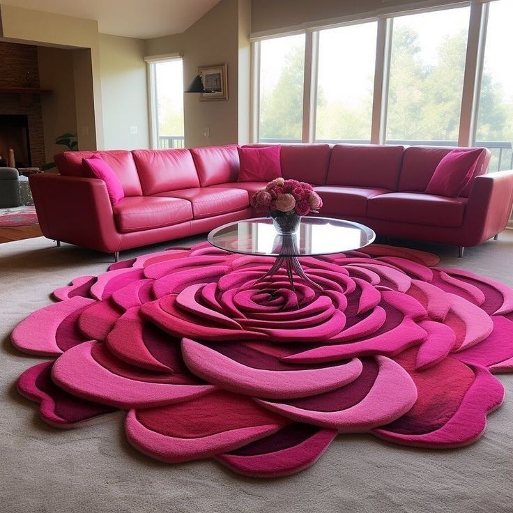3D Rose Petal Area Rug – Layered Floral Round Statement Carpet, Soft Plush Sculpted Rug for Living Room, Bedroom & Vanity