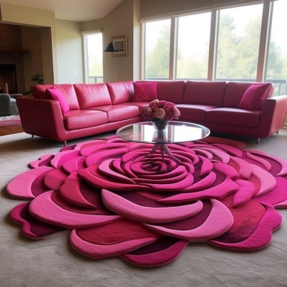 3D Rose Petal Area Rug – Layered Floral Round Statement Carpet, Soft Plush Sculpted Rug for Living Room, Bedroom & Vanity