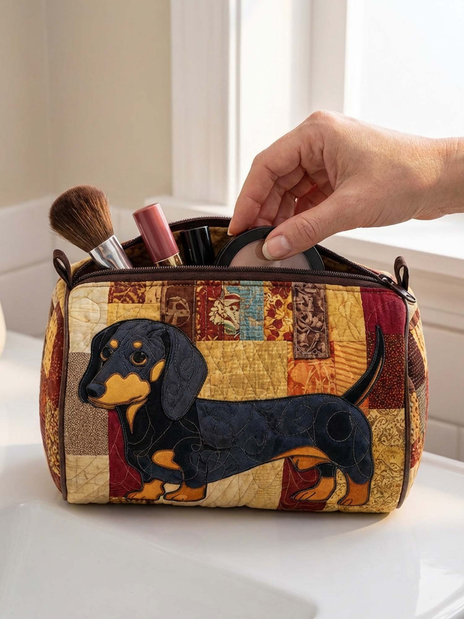Dachshund Dog Cotton Quilted Cosmetic Bag