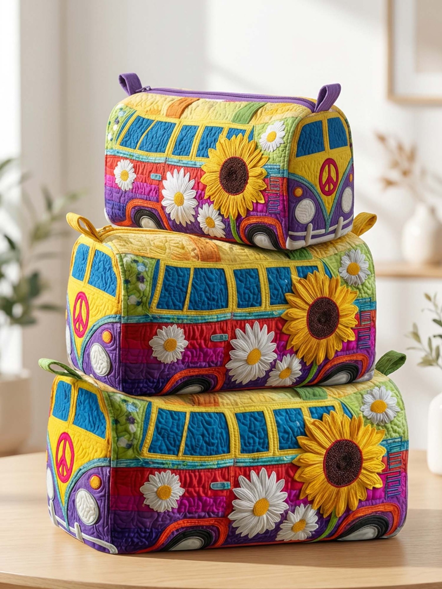 Hippie Van Cotton Quilted Cosmetic Bag