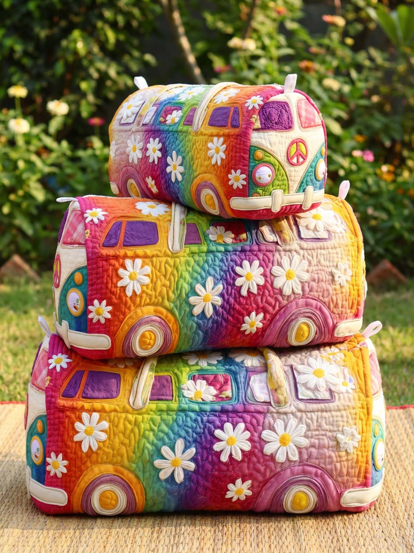 Hippie Party Bus Cotton Quilted Cosmetic Bag