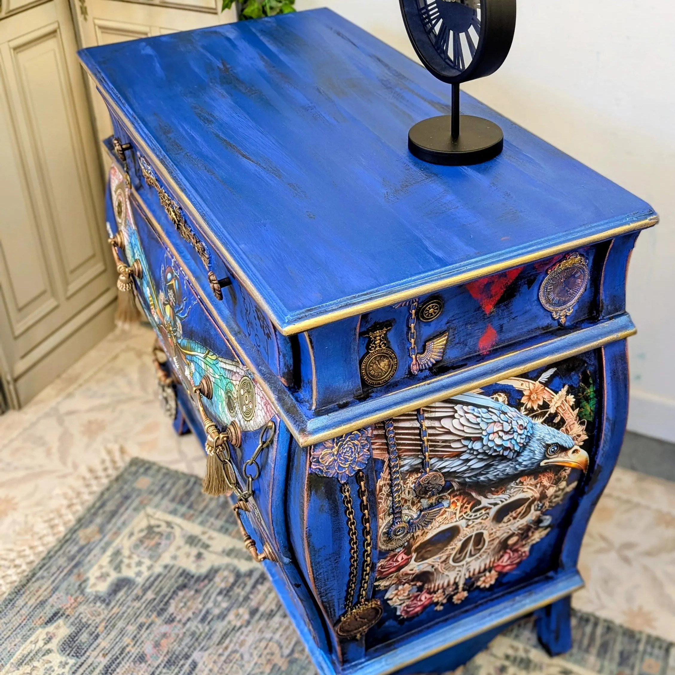 Bohemian Vintage Electric Blue Winged Insect Botanical Motif Locker