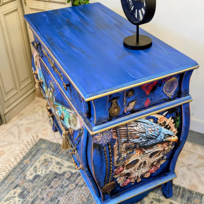 Bohemian Vintage Electric Blue Winged Insect Botanical Motif Locker