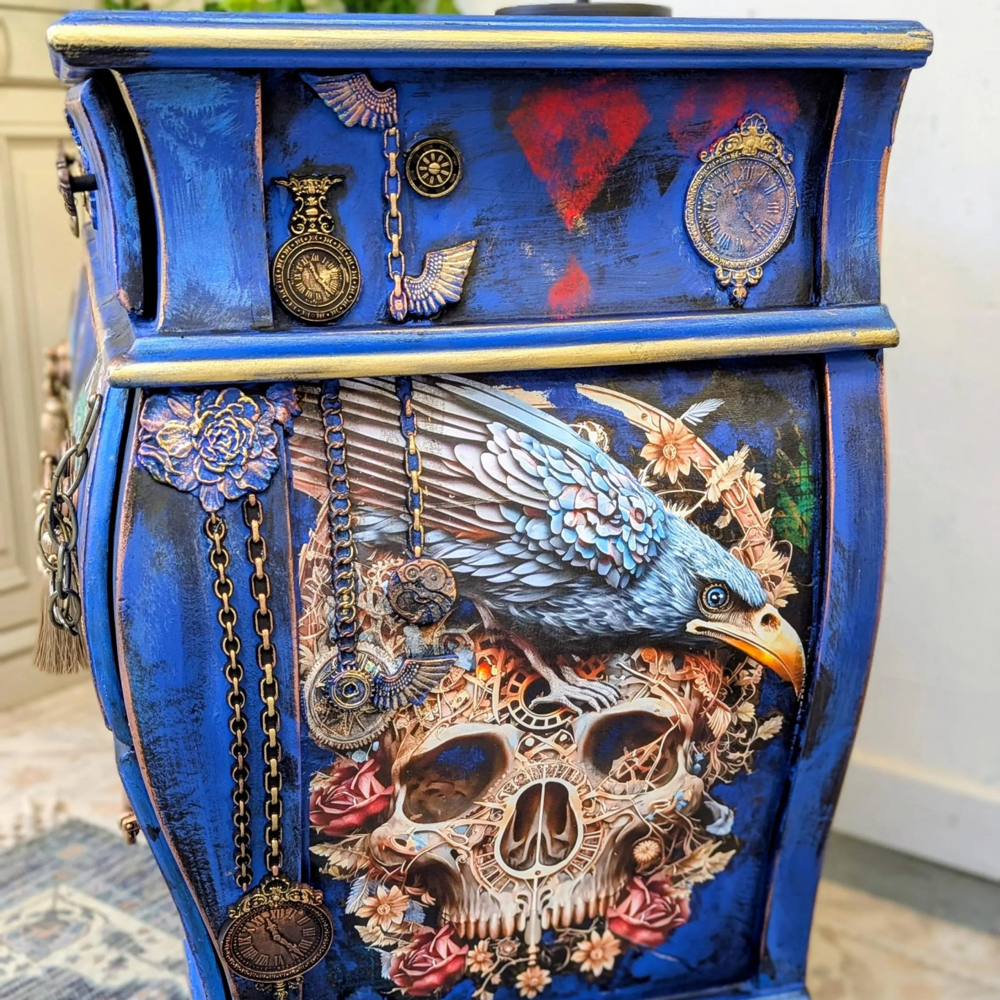 Bohemian Vintage Electric Blue Winged Insect Botanical Motif Locker