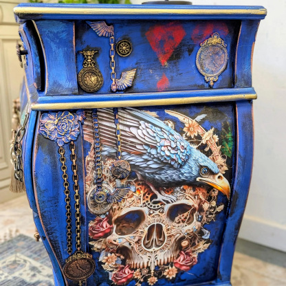 Bohemian Vintage Electric Blue Winged Insect Botanical Motif Locker