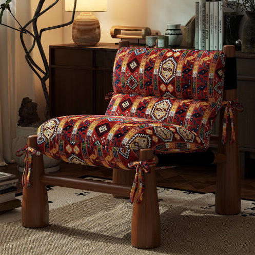 Bohemian Kilim Pattern Solid Wood Upholstered Accent Lounge Chair