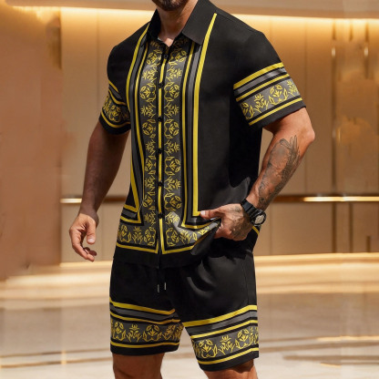 Men's Luxury Baroque Floral Shirt and Shorts Two-Piece Set