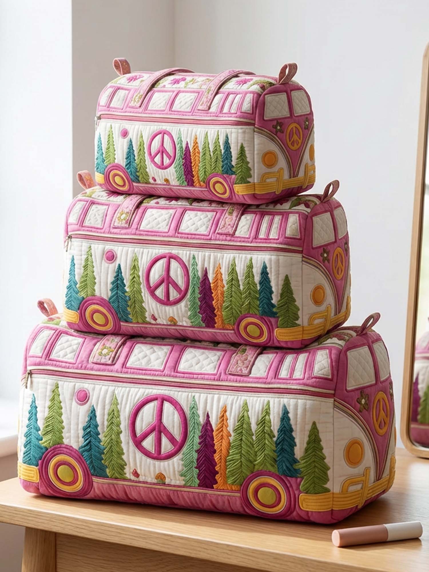 Hippie Van Flower Cotton Quilted Cosmetic Bag