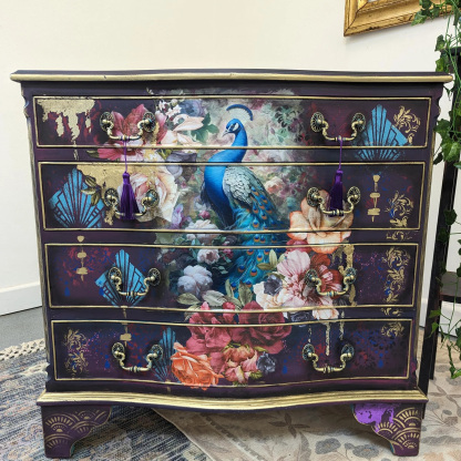 Maximalist Bohemian Peacock Floral Art Hand Painted Storage Locker