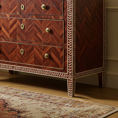 Vintage Wooden Chest of Drawers with Inlaid Design | Luxury Handmade Dresser