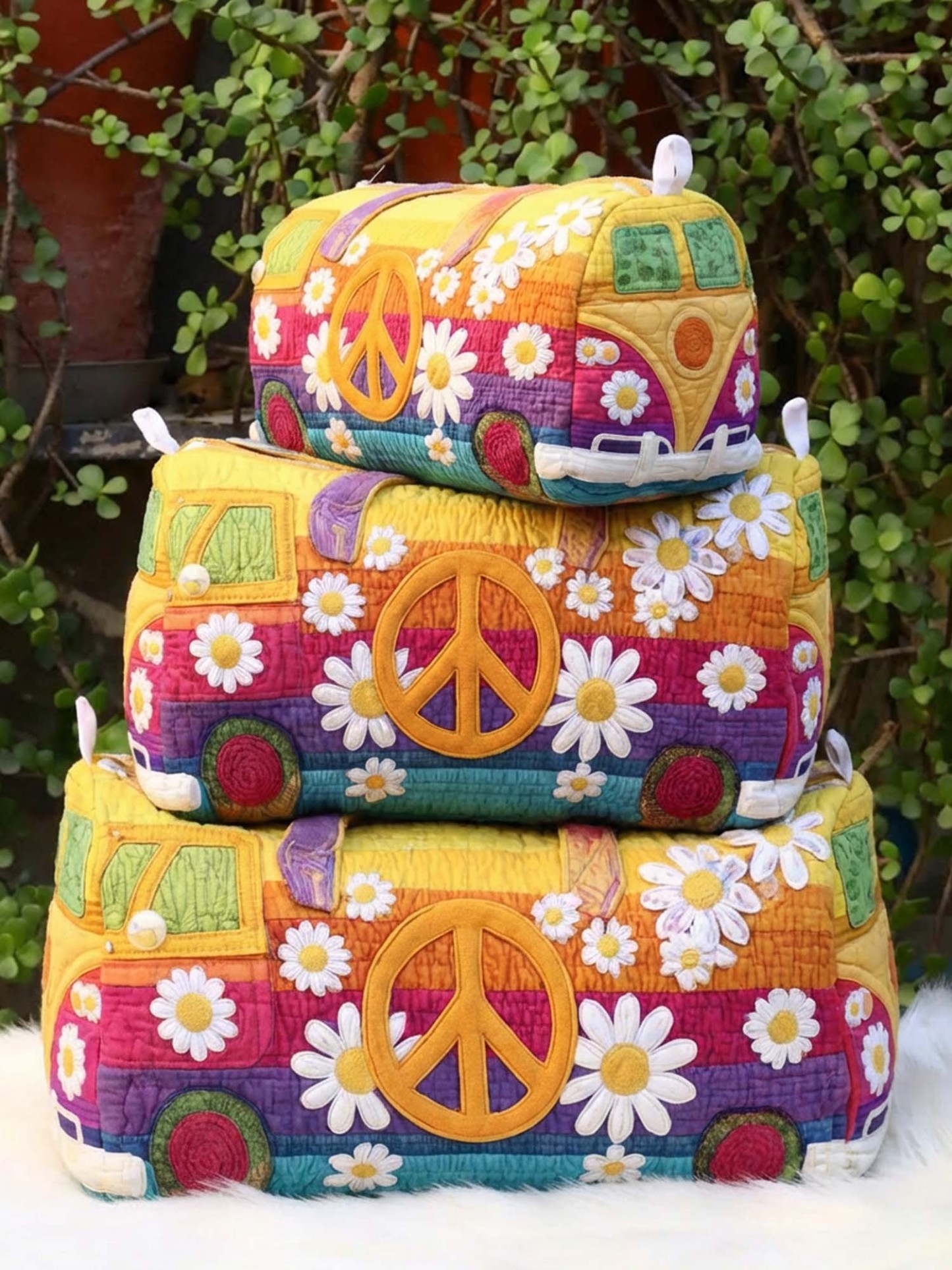 Hippie Van Peace Cotton Quilted Cosmetic Bag