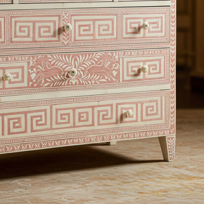 Vintage Greek Key Pattern Wooden Dresser | Luxury Handmade Chest of Drawer