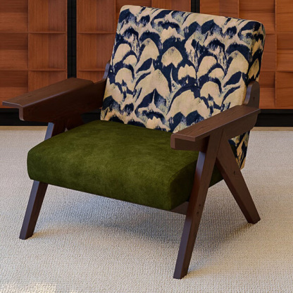 Mid-Century Modern Accent Armchair with Artistic Patterned Fabric Upholstery
