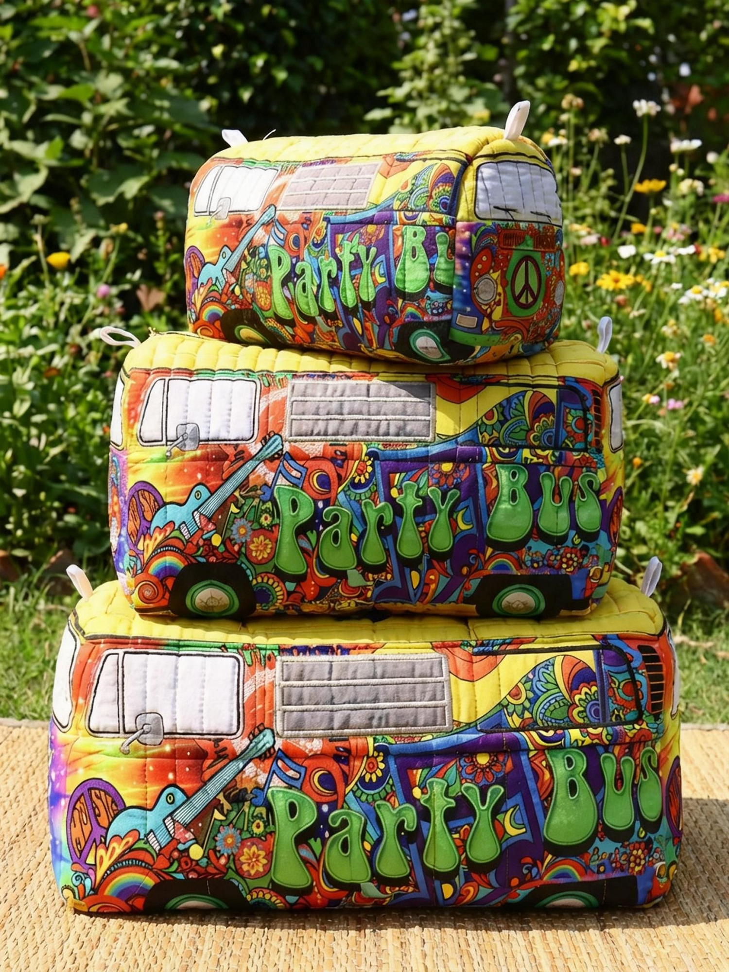 Hippie Party Bus Cotton Quilted Cosmetic Bag