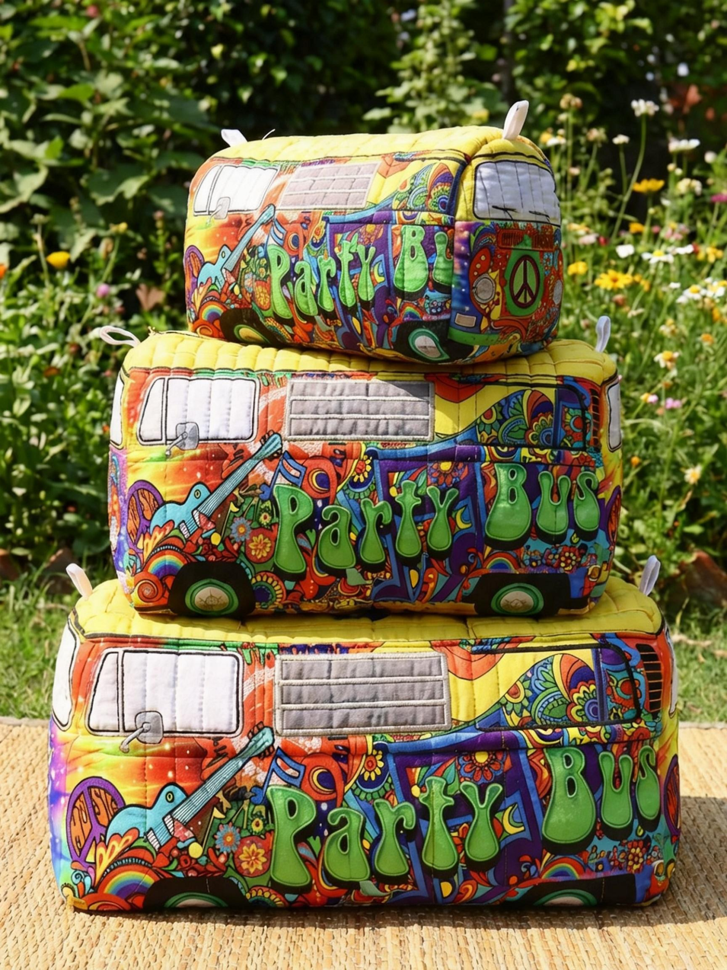 Hippie Party Bus Cotton Quilted Cosmetic Bag