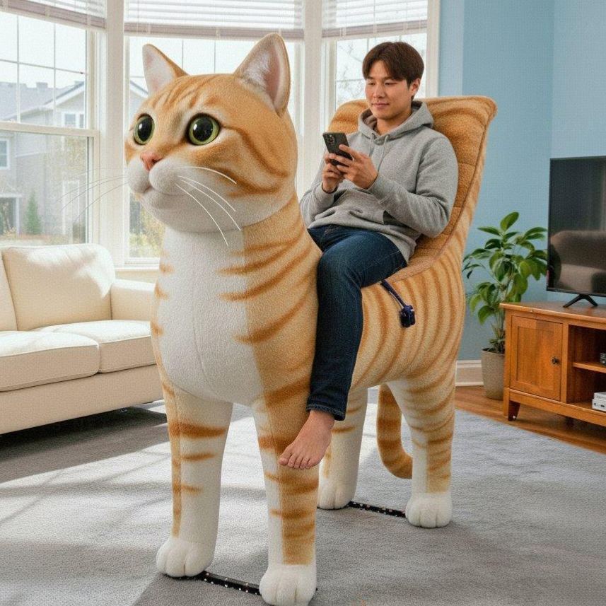 Giant Plush Orange Cat Recliner Lounge Chair