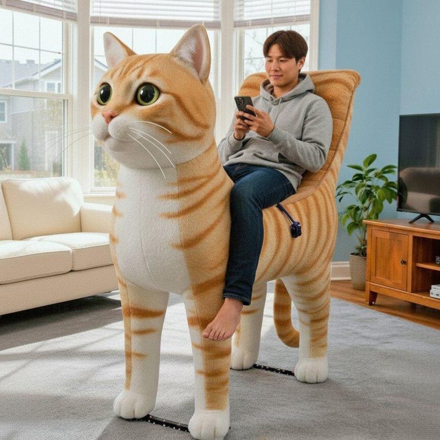 Giant Plush Orange Cat Recliner Lounge Chair