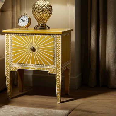 Vintage Yellow and White Hand-Painted Bedside Table | Luxury Handmade Bedside Table