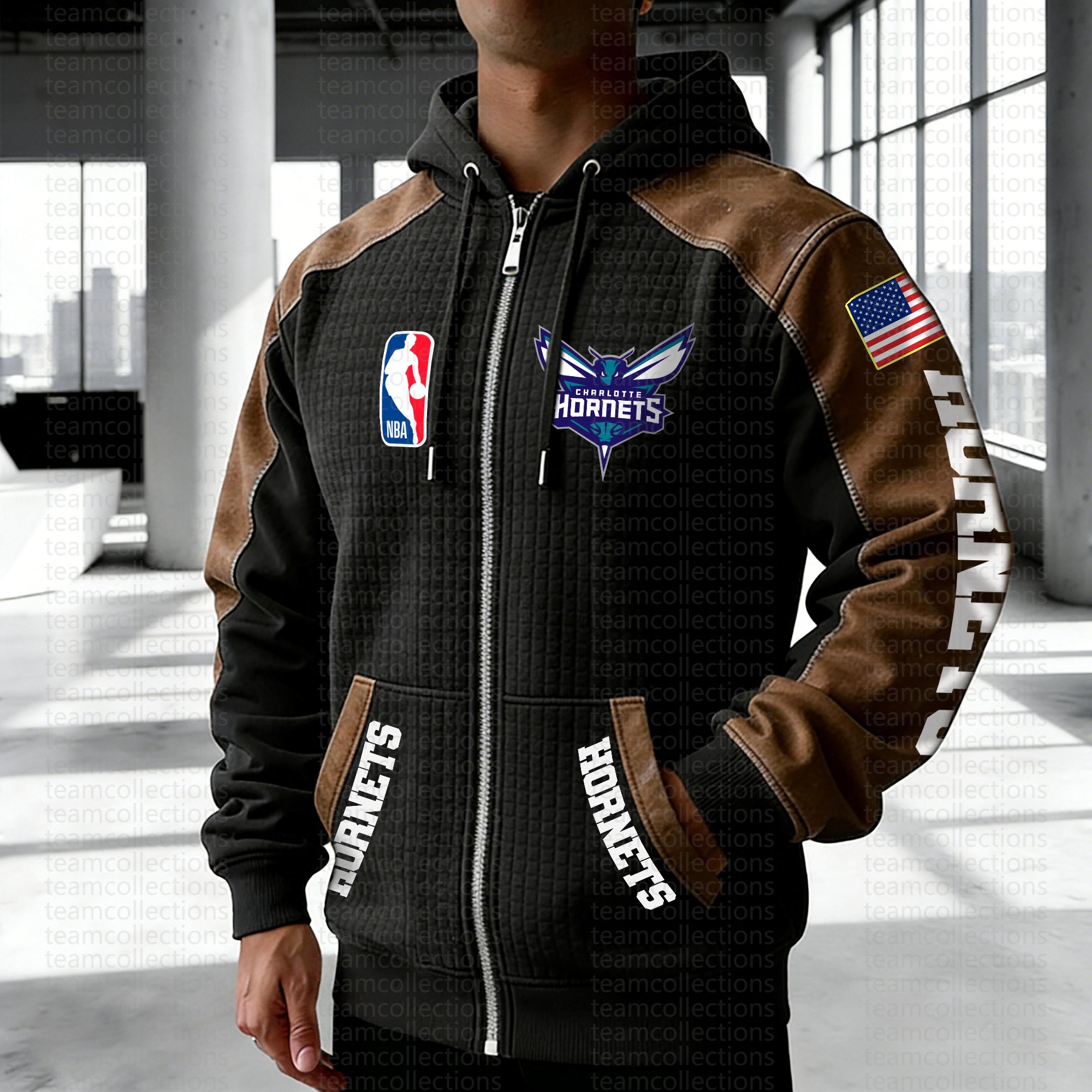 Charlotte Hornet Contrasting Shoulder Panels Hooded Zip-Up Jacket