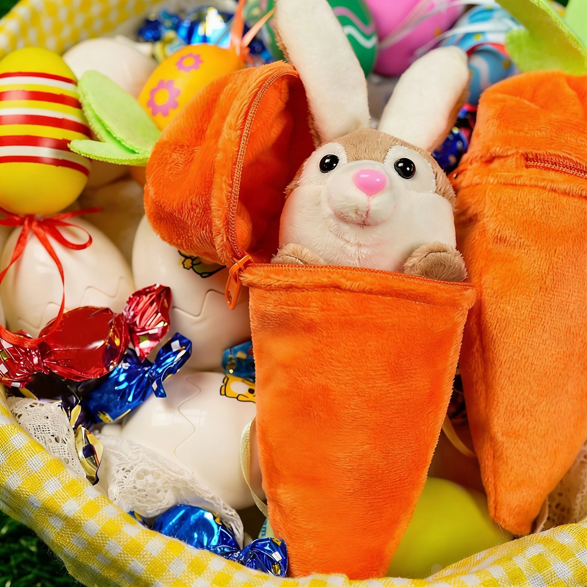 Personalized Little Bunny Hiding in A Zip-Up Carrot 100% Cotton Stuffed Plush Toy with Name and Keychain Easter Basket Stuffers Birthday Gift for Kids