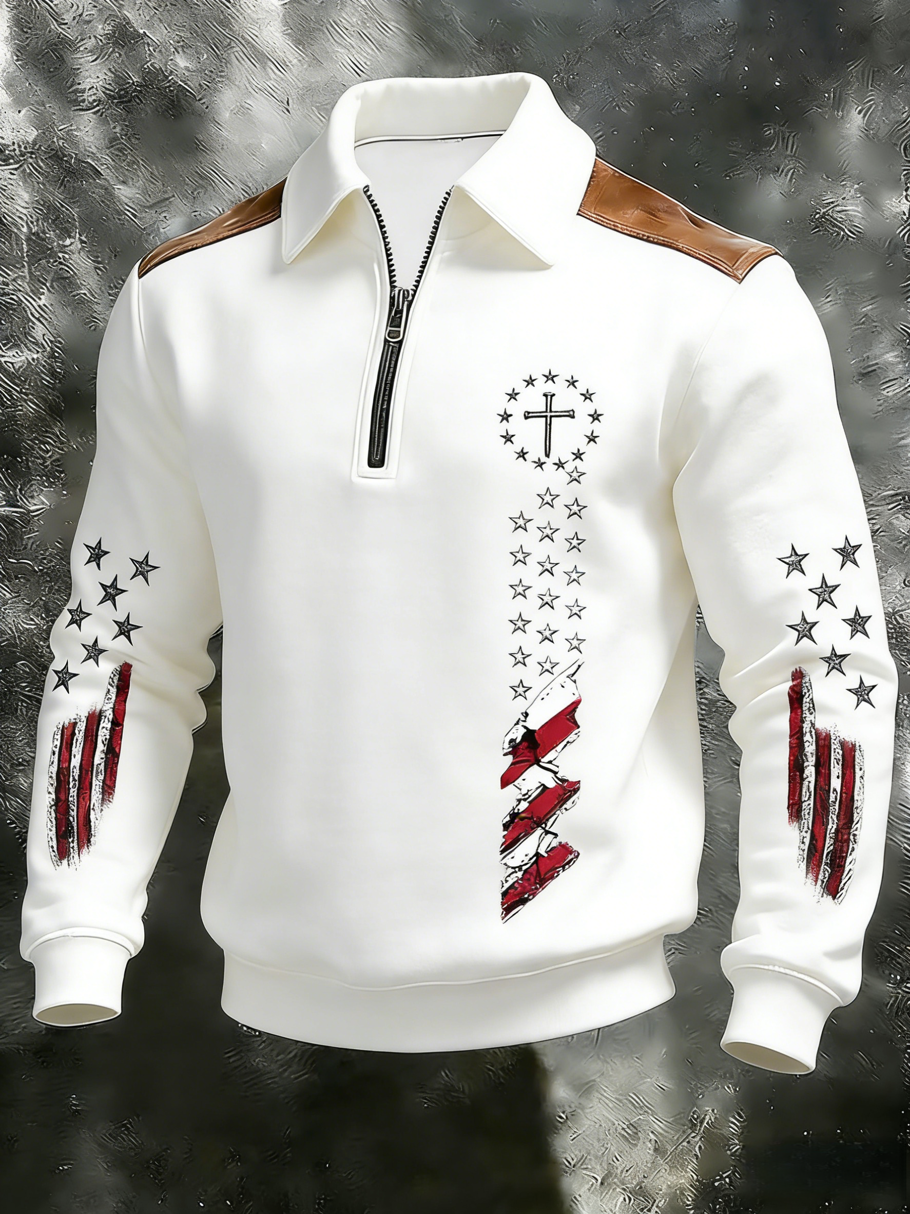 Men's Retro FAITH Print Zip-Up Hoodie