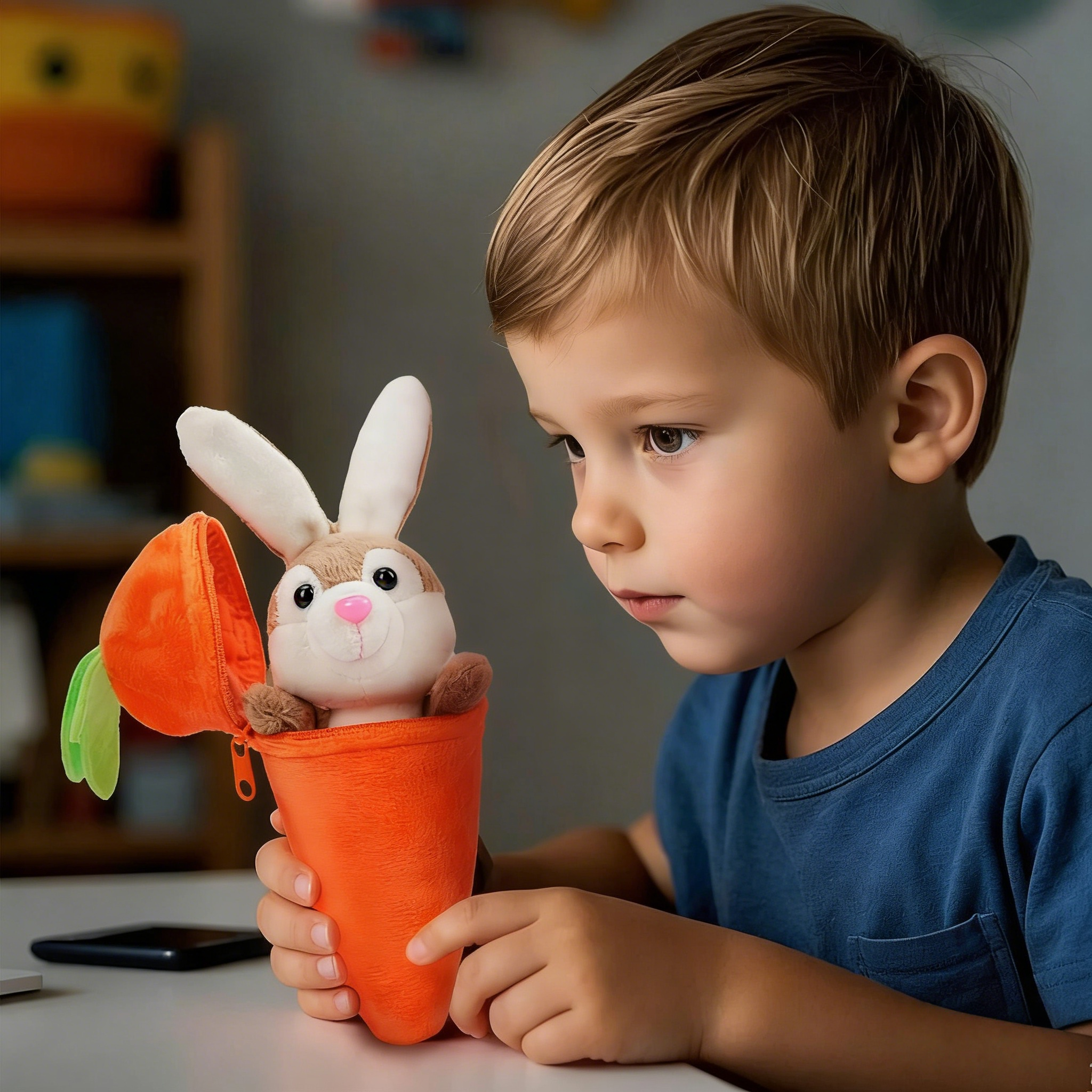 Personalized Little Bunny Hiding in A Zip-Up Carrot 100% Cotton Stuffed Plush Toy with Name and Keychain Easter Basket Stuffers Birthday Gift for Kids