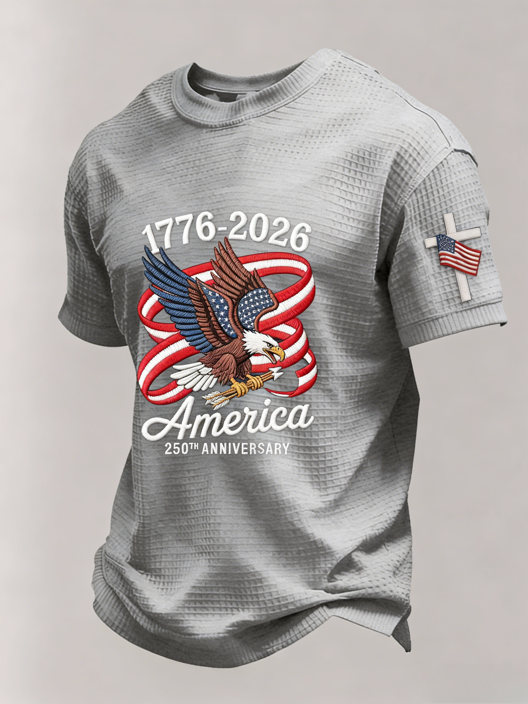 Men’s USA 250th Anniversary Embroidered Print Short Sleeve Waffle T-Shirt