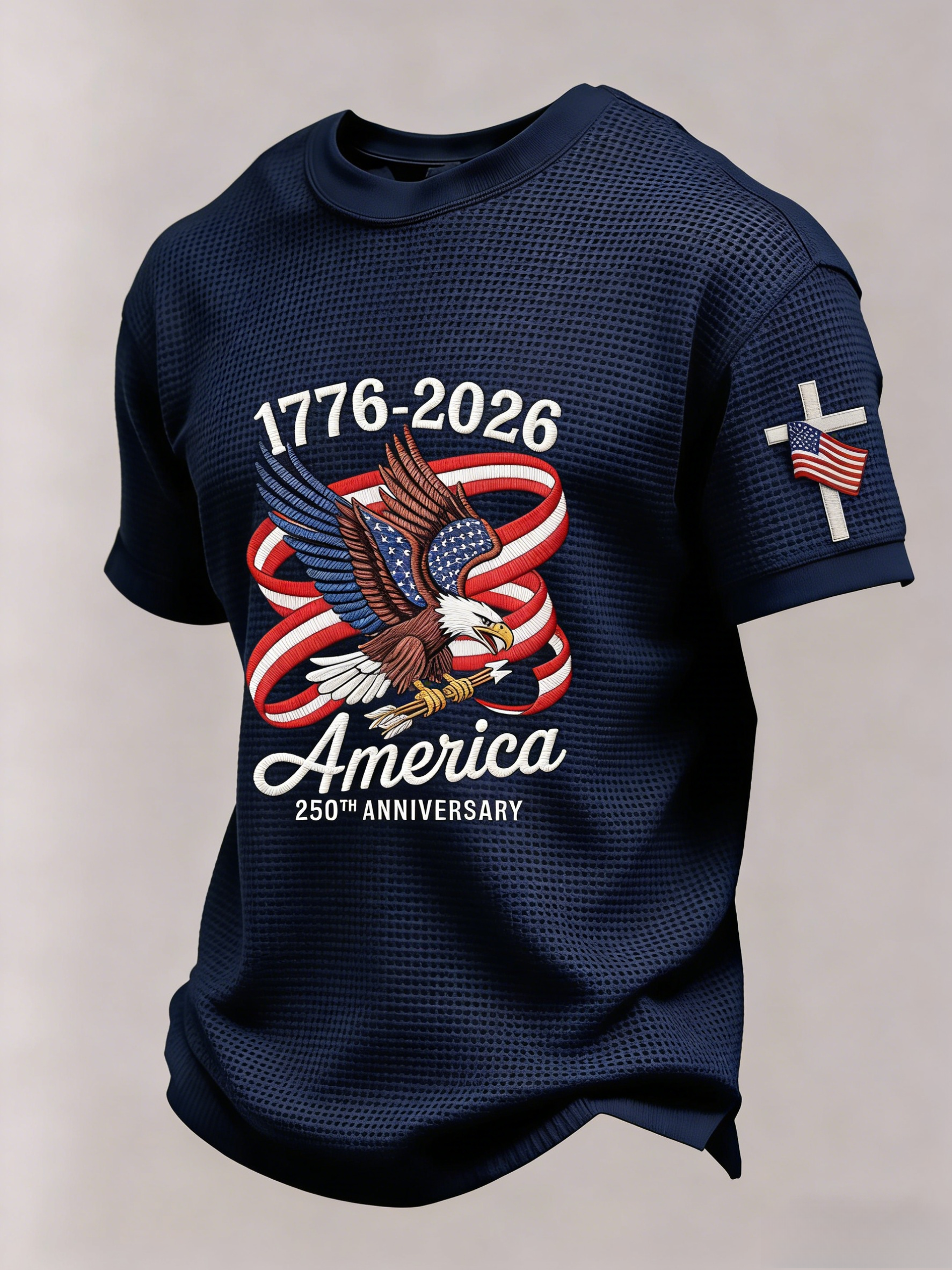 Men’s USA 250th Anniversary Embroidered Print Short Sleeve Waffle T-Shirt