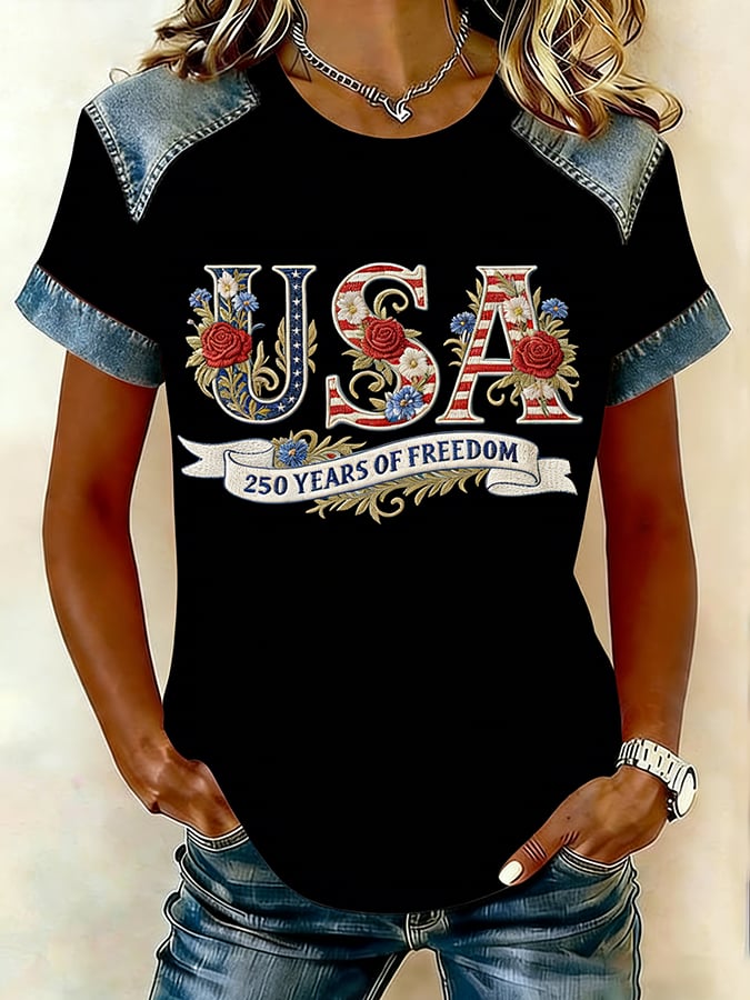 Women's American 250th Anniversary Print Crew Neck Top