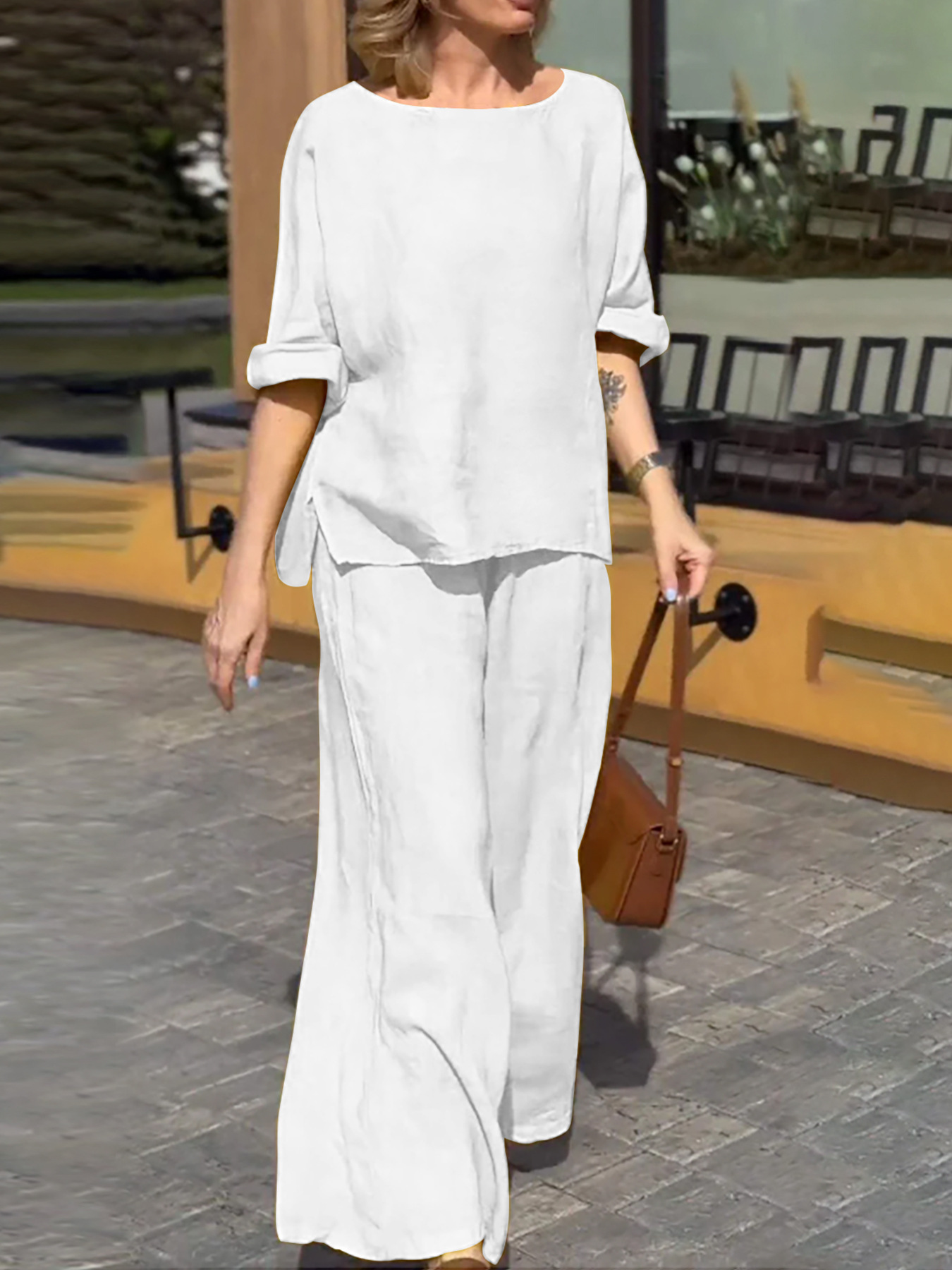 Women'S Fashion Solid Color Loose Casual Trousers Two Piece Suit