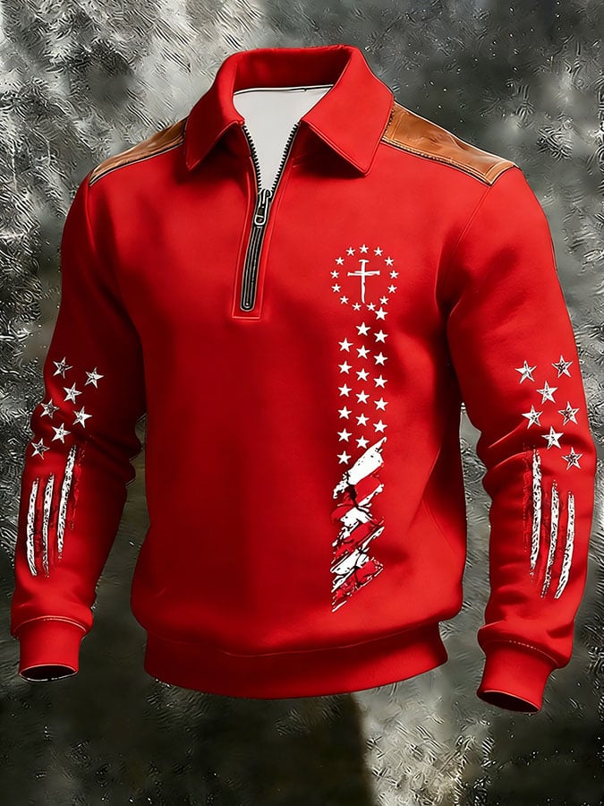 Men's Retro FAITH Print Zip-Up Hoodie