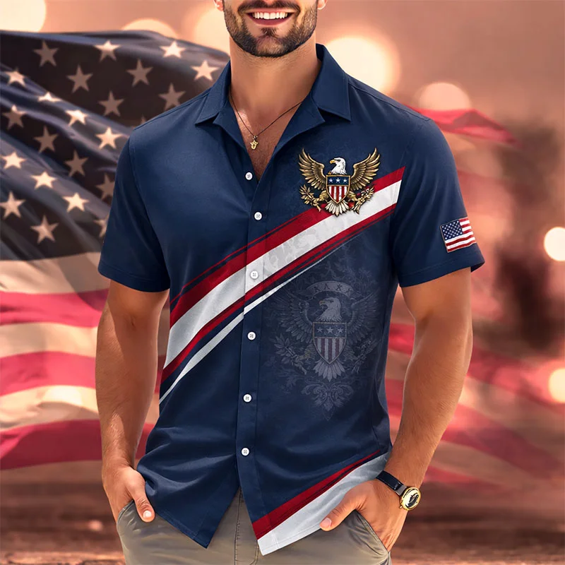 Men's USA Flag Print Short-Sleeved Shirt