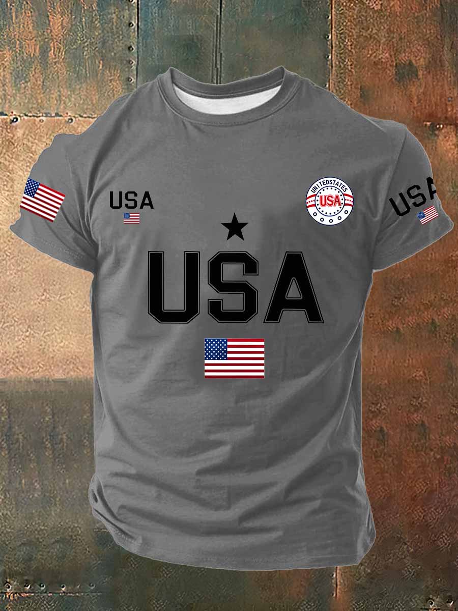 USA Flag Printed Cotton T-Shirt